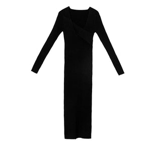 Elegant Slim One-Size Party Dress Vintage Knitted Dresses for Women Long Sleeve Sweater Dress