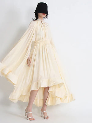 Modernicities Long Dresses For Women V Neck Cloak Sleeve High Waist Ruffles Irregular Hem Summer Dress