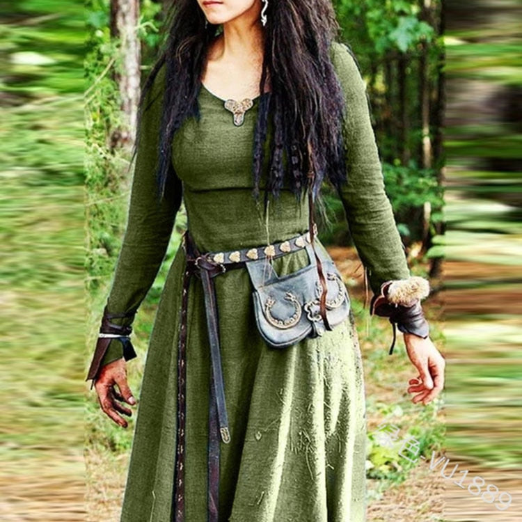 Women's Medieval Dress Long Sleeve Robe Renaissance Celtic Viking Shield Maiden Dress