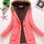 Women's Cotton Wadded Military Style Coat Hooded Fur Jacket