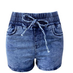 Women's Jean Shorts Casual High Waist Pockets Elastic Waist Drawstring Denim Shorts
