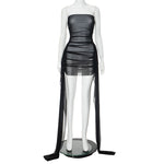 New Fashion Mesh Ribbon Women's Dress Strapless Folds See Through Wrap Hip Sexy Sheath Short Dress Club Partywear