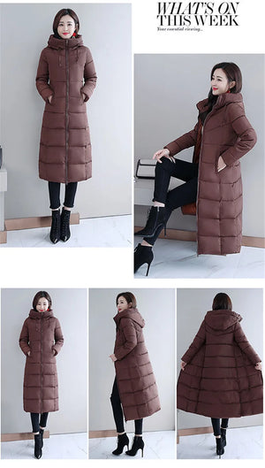 Women's Long Hooded Puffer Coat – Winter Essential - Plus Sizes