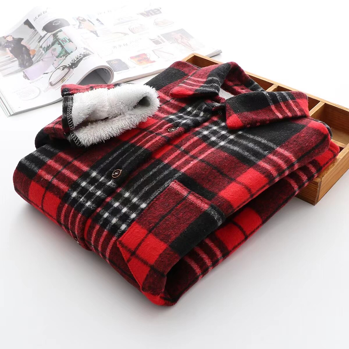 Women's Thick Velvet Plaid Shirt, Soft Warm Flannel Shirt, Vintage Warm Casual Fall Jacket