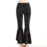 Gothic Black Flare Pants Womer Lolita Streetwear See Through Sexy High Waist Pants Aesthetic Punk Grunge Trousers