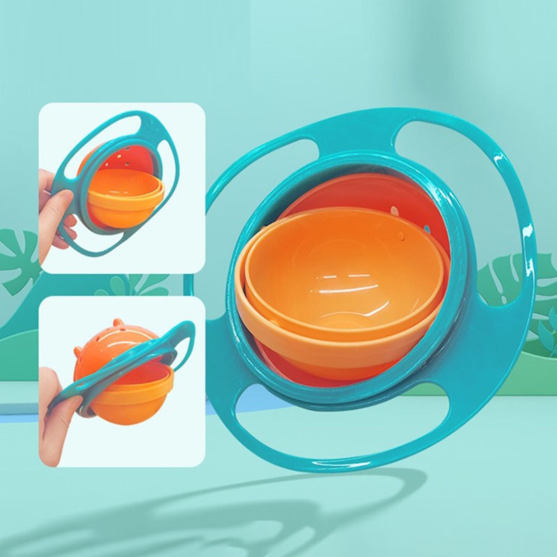 Universal Baby Gyro Rotating Bowl Magic 360° Rotating Spill Proof Bowl With Lid Baby Feeding Bowl