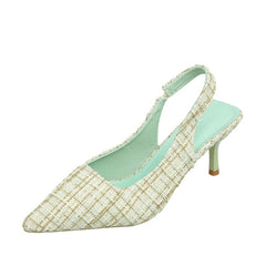 Women's Slingback Med-High Heels Pumps Pointed Toe Shoes Thin Heels Stilettos