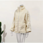 Teddy Fleece Jacket for Women Fake Lamb Wool Jacket Cozy Oversized High Collar Zip-up Coat Fuzzy Winter Outerwear