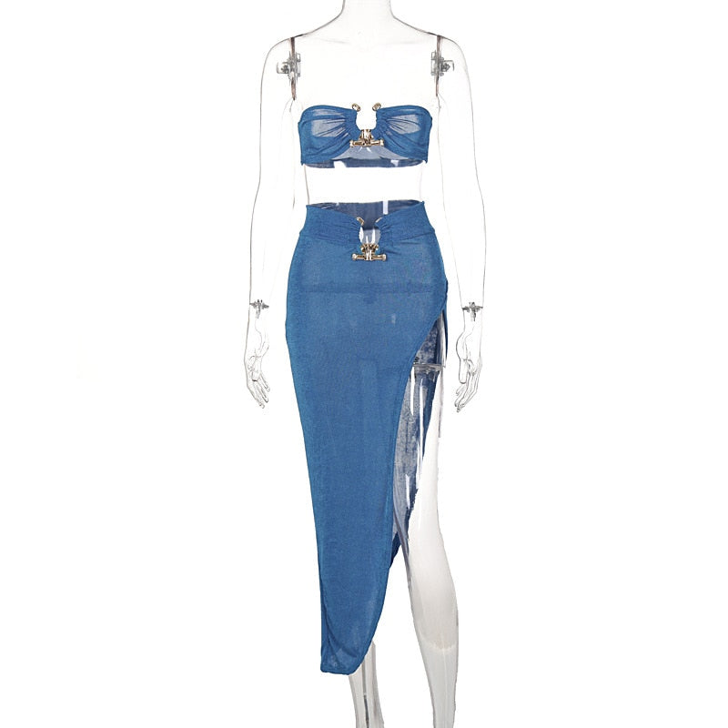 Halter Top & Skirt Set Women Elegant 2-Piece Elastic Waist Irregular Party Casual Fashion