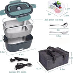 1.5 L 60W Electric Lunch Box Food Warmer Portable Food Heater for Car Or Home - Leak Proof 304 Stainless Steel Liner