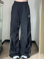 Women Black Wide Leg Oversized Parachute Pants Oversized Casual Trousers