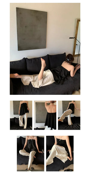 Satin Wide Leg Pants Long Floor Casual Pants Women's Spring Summer Trousers