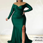 Plus Size Party Dresses for Women Off Shoulder V Neck Split Hem Elegant Wedding Party Prom Dress