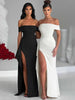 Off-Shoulder Ruffled Maxi Dress Thigh High Split Slash Neck Backless Bodycon Sexy Party Evening Dress Elegant