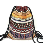 Women's Fabric Backpack Bohemian Hippie Chic Soft Brown Bag Drawstring Backpack