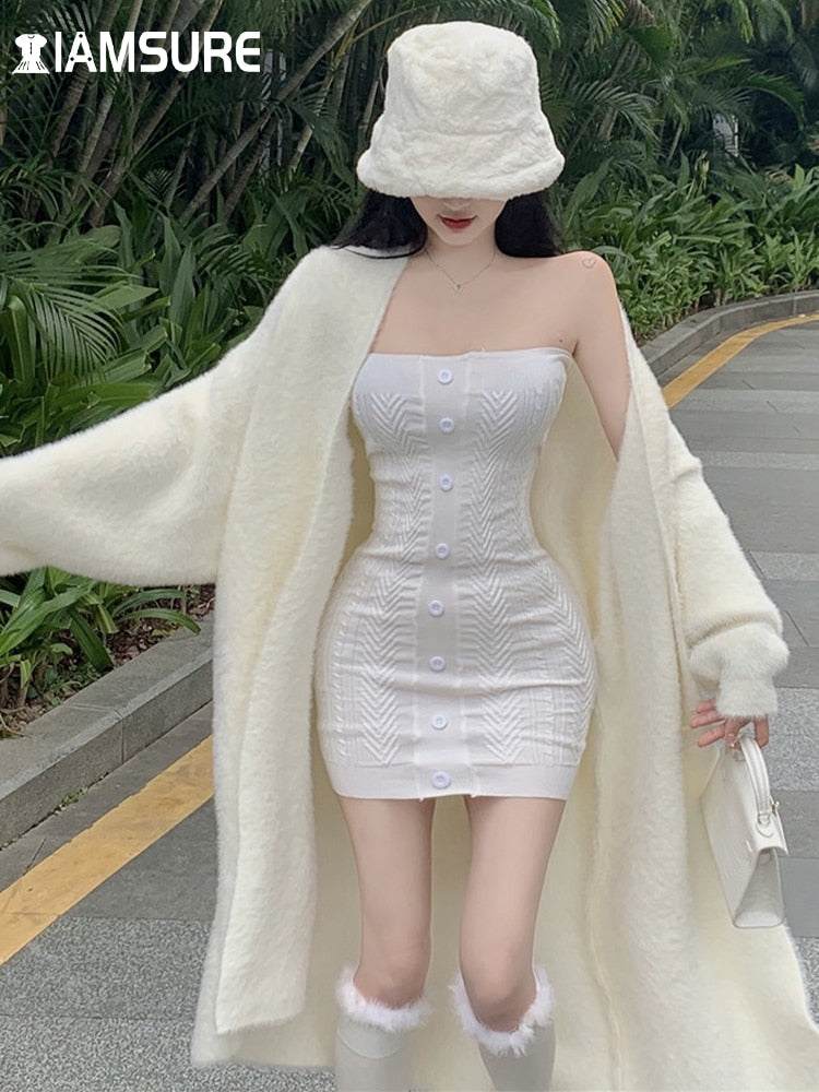 Women's Knitted Loose Long Sleeve White Lightweight Duster Cardigan