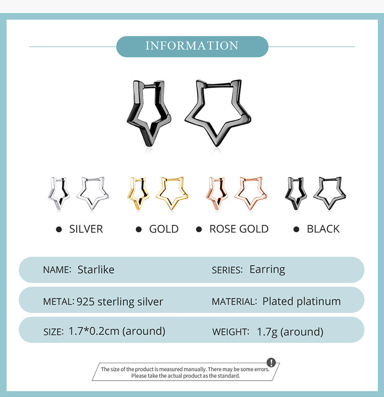 Platinum Over 925 Sterling Silver Earrings Star Shape Stud Minimalist Earrings