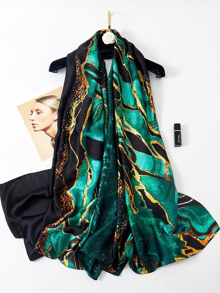 Women's Silk Scarf Luxury Design Print Beach Shawl Graphic Print Scarf