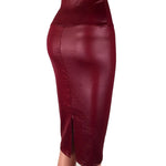 Women's Back Split Sexy Skirt Bodycon Clubwear Skirt High Waist PU Leather Skirt Vintage Long Pencil Skirts