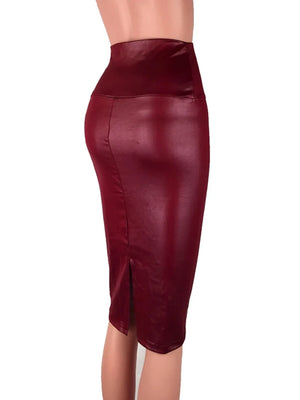 Women's Back Split Sexy Skirt Bodycon Clubwear Skirt High Waist PU Leather Skirt Vintage Long Pencil Skirts