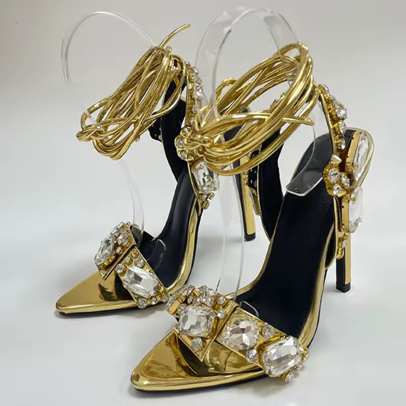Ankle Strap Gold stiletto  Sandals 