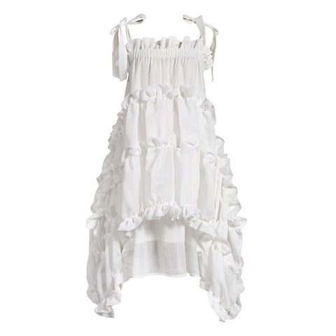 Spaghetti Strap Maxi Dress Women Loose Fit Irregular Hem Ruffle Casual Elegant Fashion Dress