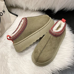 Warm Plush Interior Winter Shoes for Women Winter New Cashmere Warm Thick Sole Low Boot Half Slipper Shoe w/ Fur Lining