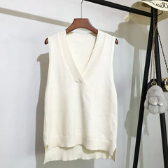 Women's V-Neck Knitted Sweater for Autumn and Winter Wear Loose Fit Sweater Vest