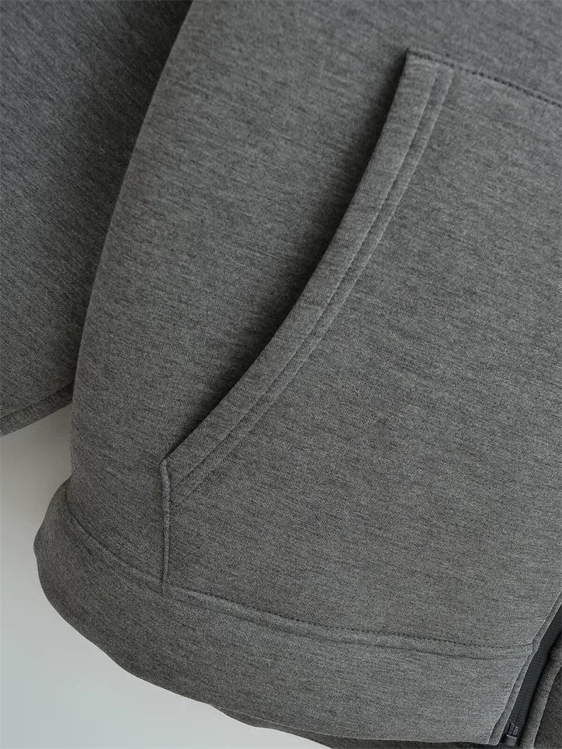 New Fashion Women's Zipper Hoodie Unisex Double Pockets Oversized Loose Sweatshirt Outerwear Top