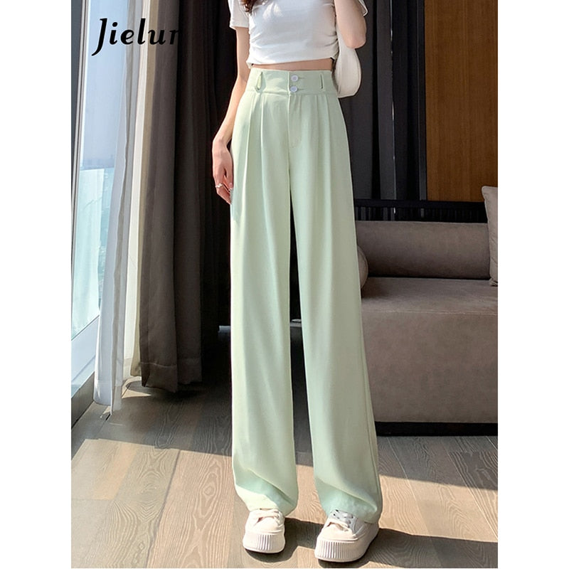 High Waist Double Buttons Wide Leg Pants Various Colors