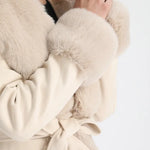 Women's Faux Fur Coat Faux Suede Furry Hood Quality Vegan Fur Coat With Belt Thick Warm Fur Cardigan Jacket