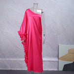 Women's Diagonal Collar Asymmetrical Long Sleeved Evening Dress  Layered Ruffle Maxi Dress