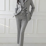 Women's Vintage High Quality 3-Piece Pant Suit Work Office Wear Blazer Jacket Vest Trousers 3 Pieces Set
