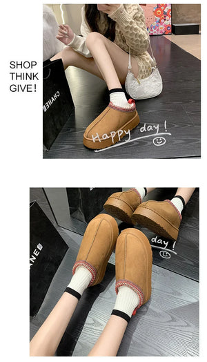 Warm Plush Interior Winter Shoes for Women Winter New Cashmere Warm Thick Sole Low Boot Half Slipper Shoe w/ Fur Lining