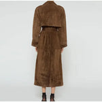 Elegant Suede Long Coat w/ Belt Double Button Lapel Windbreaker Coat New Fashion Oversized High Quality Jacket