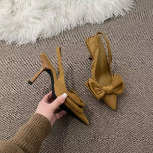 Summer New Fashion Butterfly Knot Women's Pumps Slingbacks High Heel Shoes Sexy Dress Thin Heel Pointed Toe Shoes