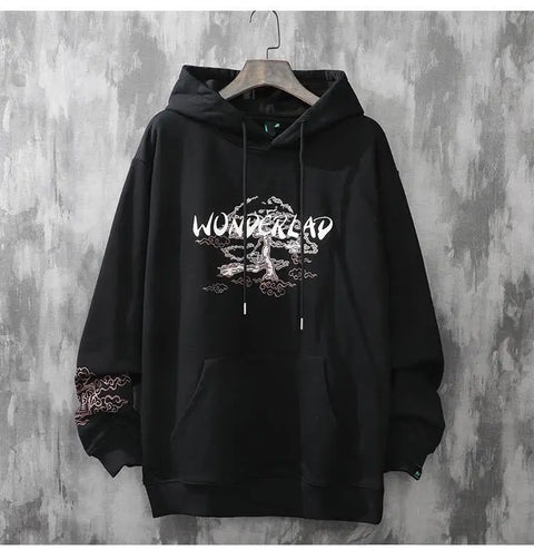 Anime Graphic Hoodie Women Black White Casual Streetwear Everyday Fashion Top