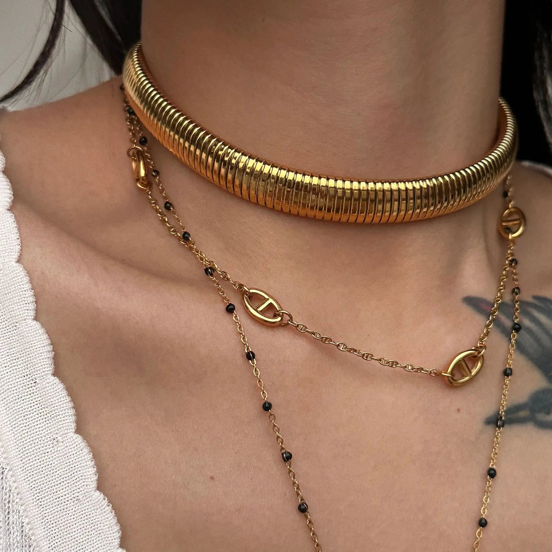 18k Gold Plated Over Titanium Steel Necklace Vintage Gypsy Elastic Choker For Women Girls Designer Fashion Aesthetic Jewelry