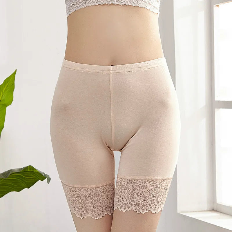 Women's Plus Size Anti-Chafing Safety Pants Soft and Comfy Shorts Boxers Modal Material Underwear with Lace