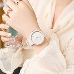 Minimalist Watch For Women 41mm Case with PVD Finish Rubber Strap Ladies Quartz Watch
