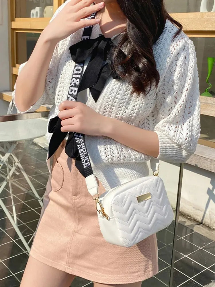 Embroidered Waves Square Bag With Shoulder Strap Shoulder Crossbody Bag 3 Colors