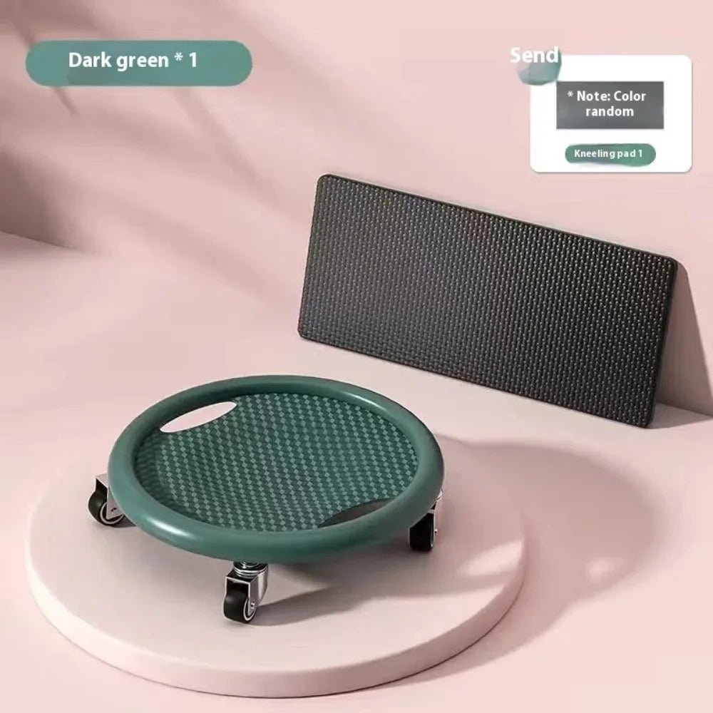 Green kneeling pad with dark green color option on a pink background