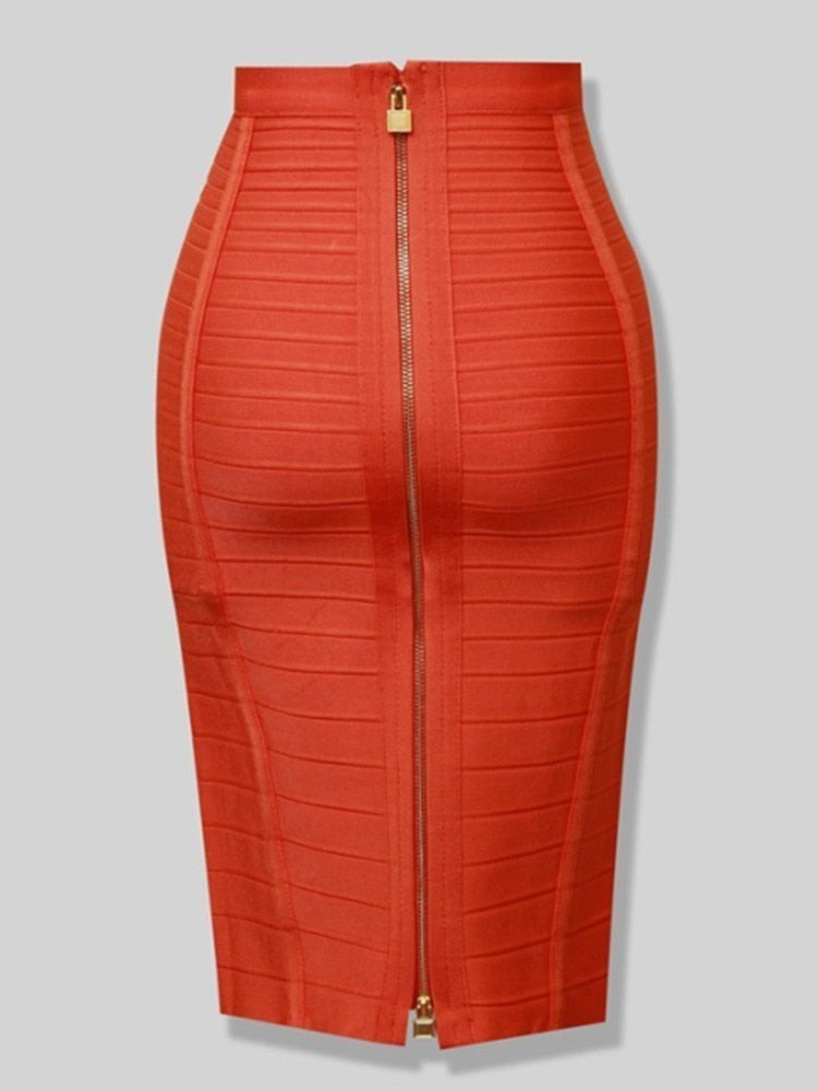 Women's Sexy Bandage Skirt Zipper Detail 16 Color Bodycon Pencil Stretch Midi Skirt