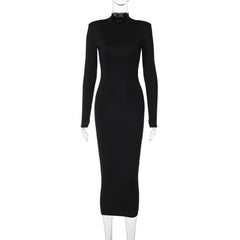 Women Black Long Sleeve Bodycon Midi Party Dress