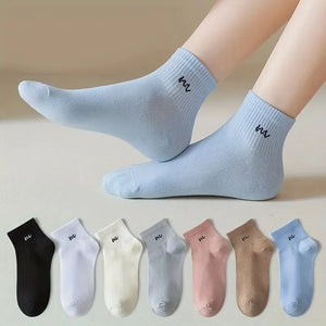 5-Pairs Letter Print Cotton Ankle Socks Comfy & Breathable Sports Short Socks Women's Soft & Comfy Short Socks