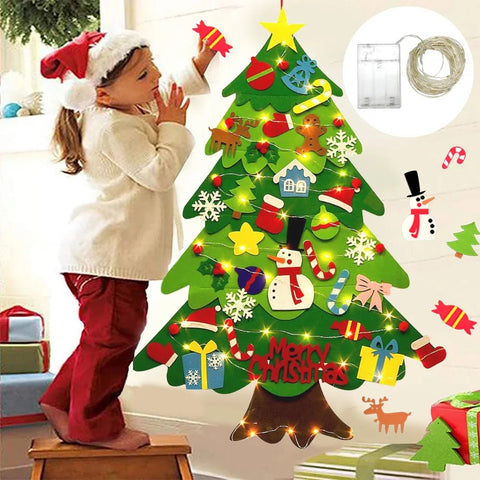 Christmas Felt Tree DIY Stick-On Decorations Kids Ornaments Santa Claus Xmas Holiday Gift Toy