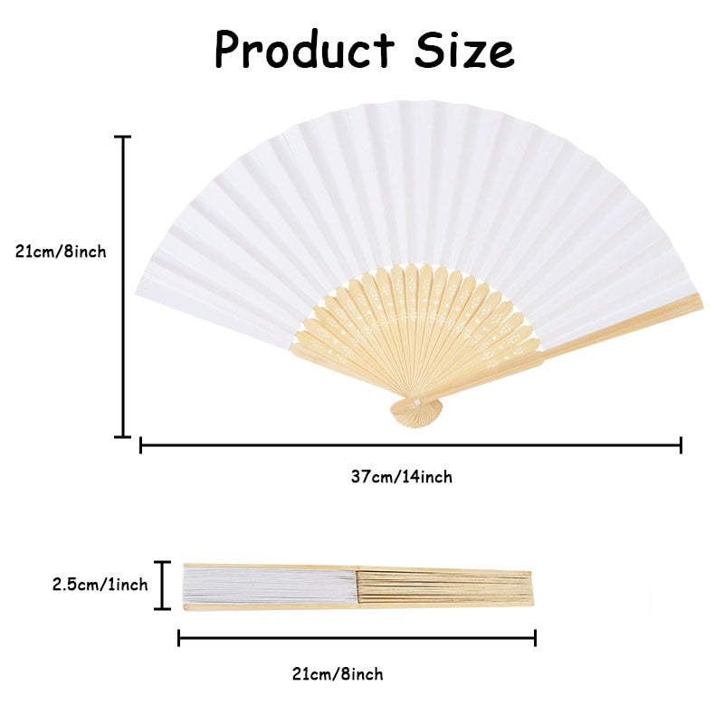 White Foldable Paper Fans Portable Chinese Bamboo Fan 10/20/30pcs Wedding Gift For Guests Birthday Party Decoration
