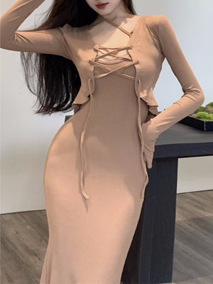 Elegant Sexy Bodycon Strap Party Dress And Cardigan Top 2 Piece Set