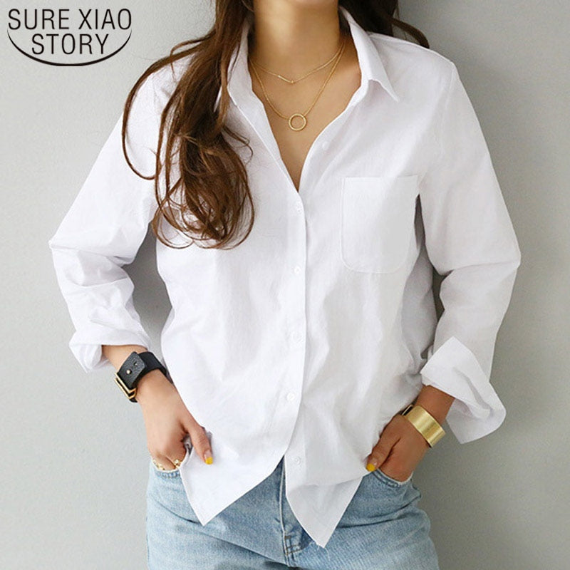 Women's Long Sleeve Casual Shirt Casual White Turn-down Collar Blouse