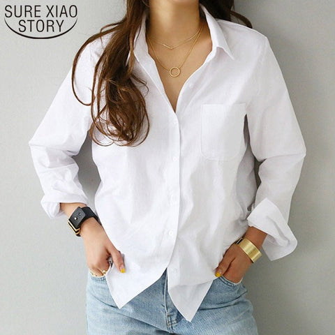 Long Sleeve Blouse Women Casual White Turn-Down Collar Shirt Everyday Comfortable Fashion Top